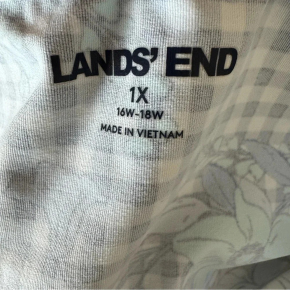 Lands End Floral Checkered Wrap Dress Tie Waist Comfy 1X - Picture 5 of 8